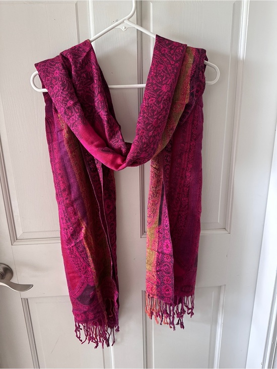 Accessories - Vibrant Magenta & Purple Woven Pashmina Scarf Fringe Shawl Wrap